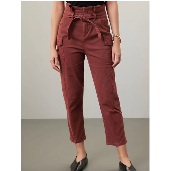 Marissa Webb Collective Pants Womens 16 Red Twill Paperbag Cargo Tie Waist - Picture 1 of 13